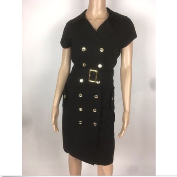 Calvin Klein Dresses & Skirts - Calvin Klein Black Gold Button Up Belted Dress